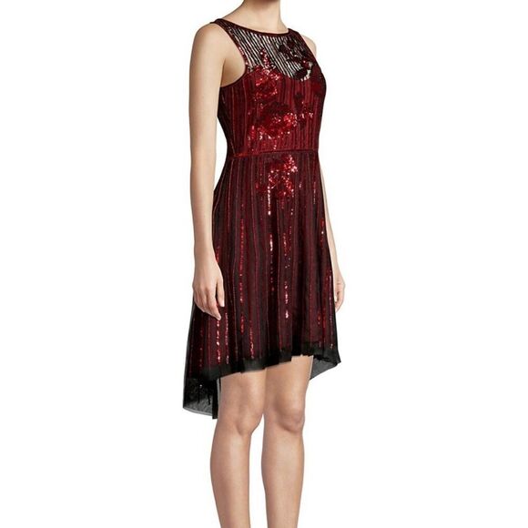 Parker Black Abba Sequin High Low Dress Black Red Size 0 - Picture 2 of 15